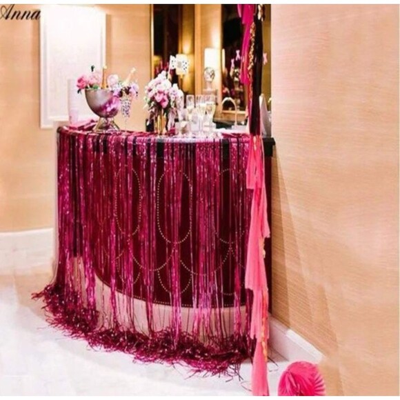 2 Pack Backdrop Decorations Tinsel Curtains 3Ft x 10FT PINK - Picture 5 of 5